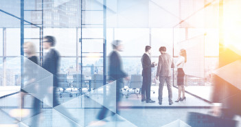 Business,People,Walking,And,Talking,In,A,Modern,Company,Office.